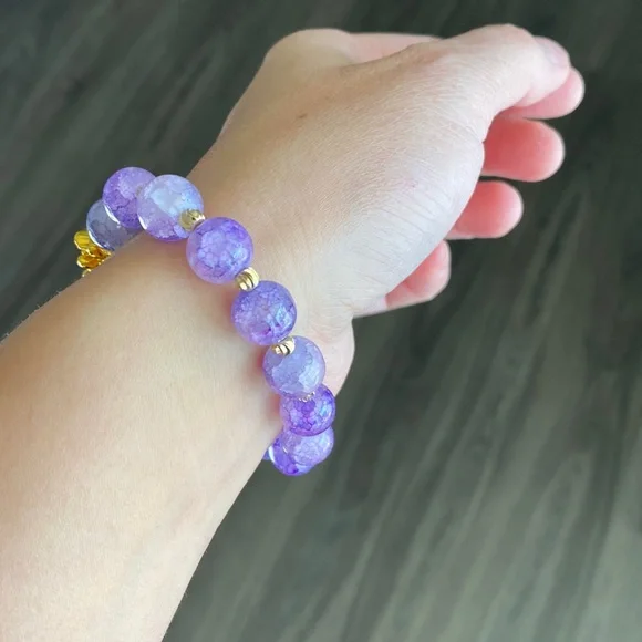 Purple Glass Beads Wealth Bracelet with Pixiu Pendent - Picture 4 of 4